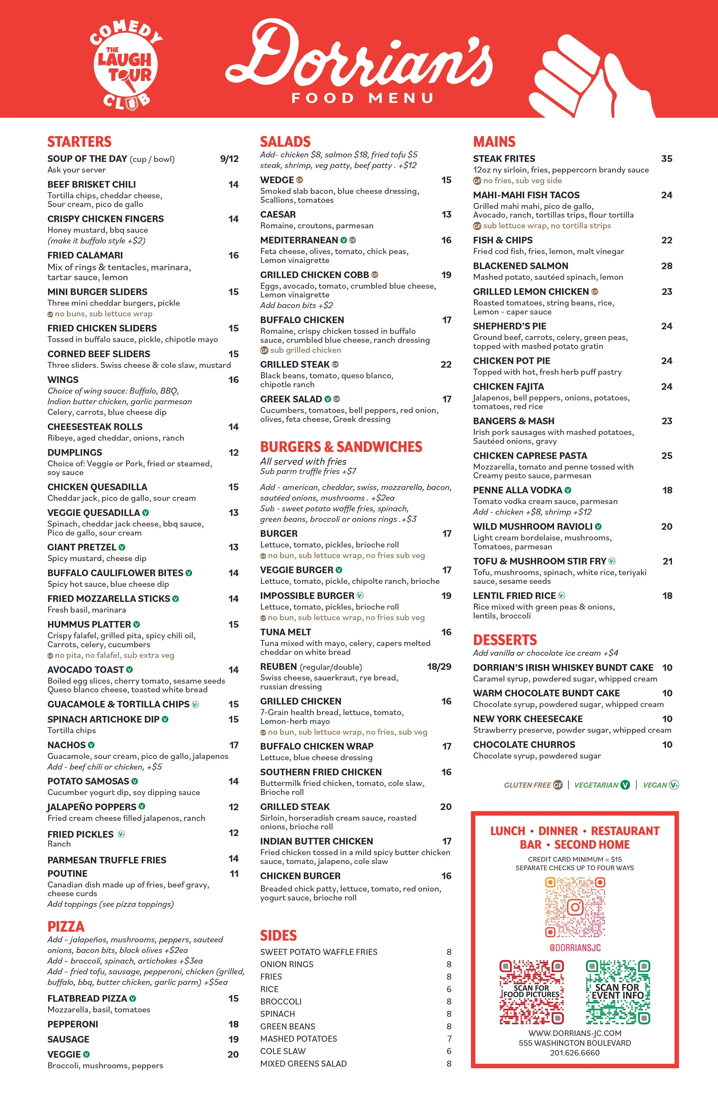 MENUS — DORRIAN'S RED HAND (JERSEY CITY)